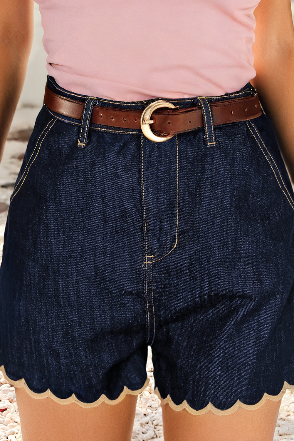 LDC Embroidered Scalloped Trim Relaxed Denim Shorts