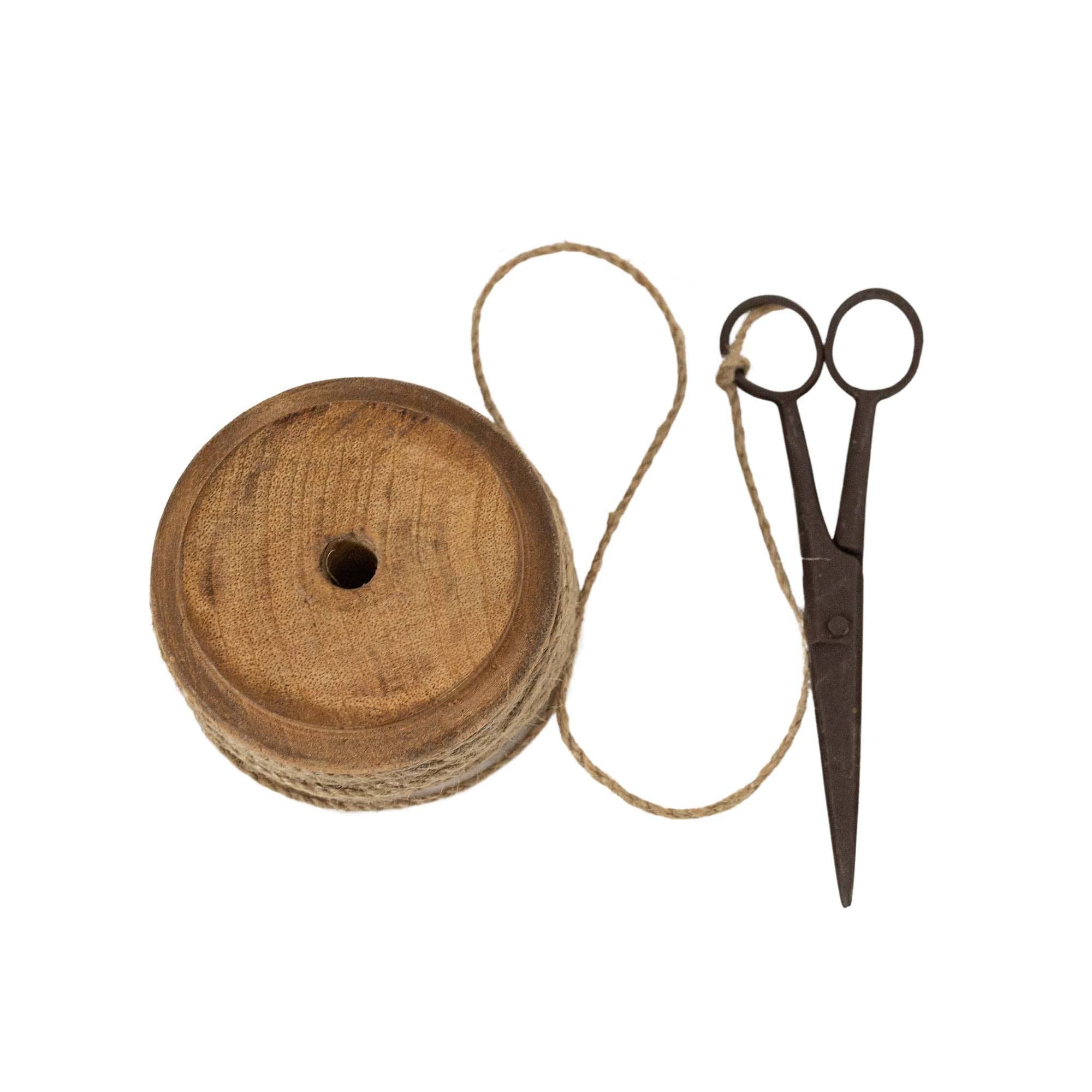 Vintage Scissor Wood & Jute Spool Set