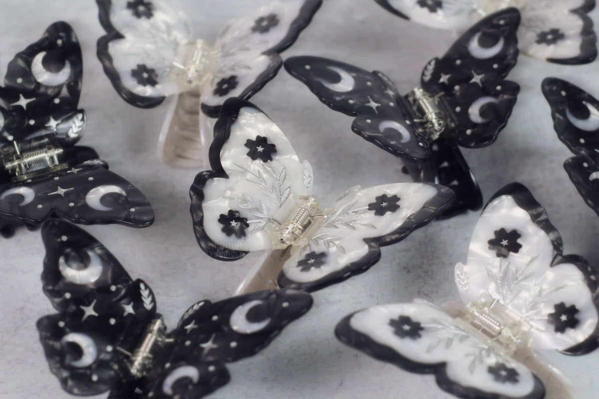 Moon Moth Butterfly Hair Claw Unique Accessory - Silver