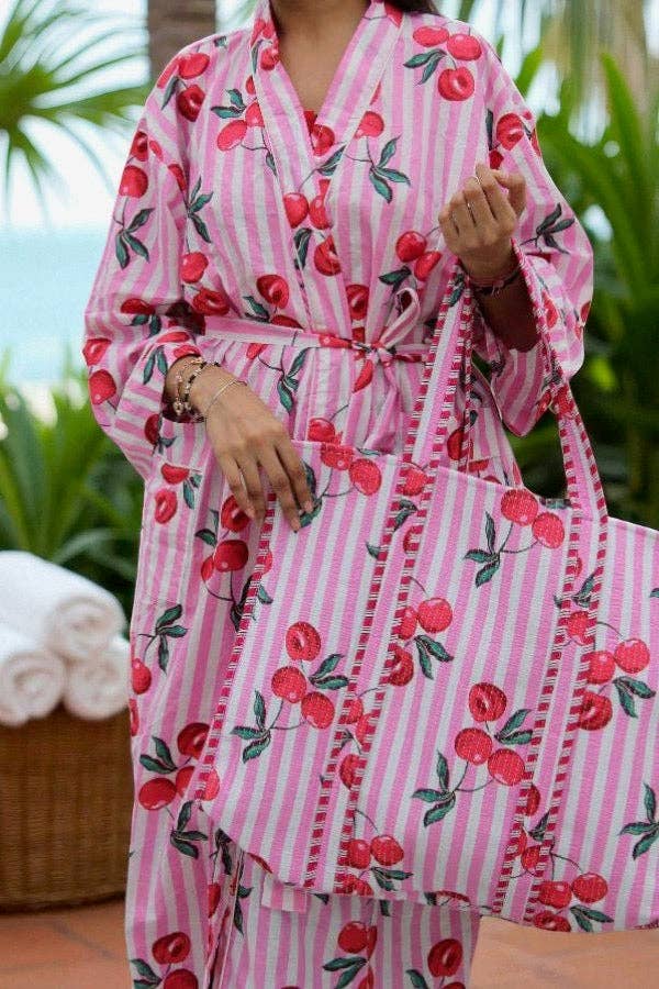 Victoria Pink Cherry Print Kimono Robe