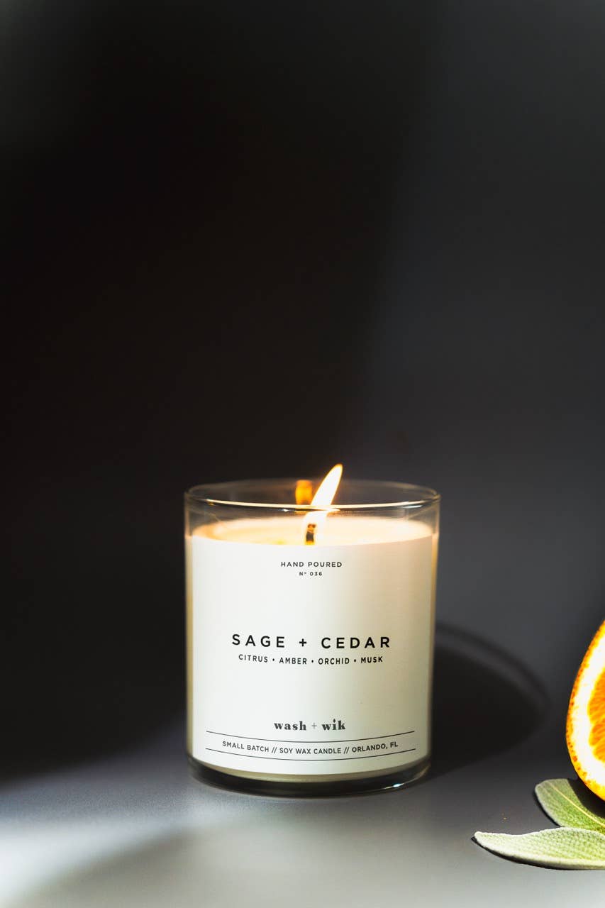 Sage + Cedar Soy Wax Candle | Citrus | Musk | Amber - 1 Wick
