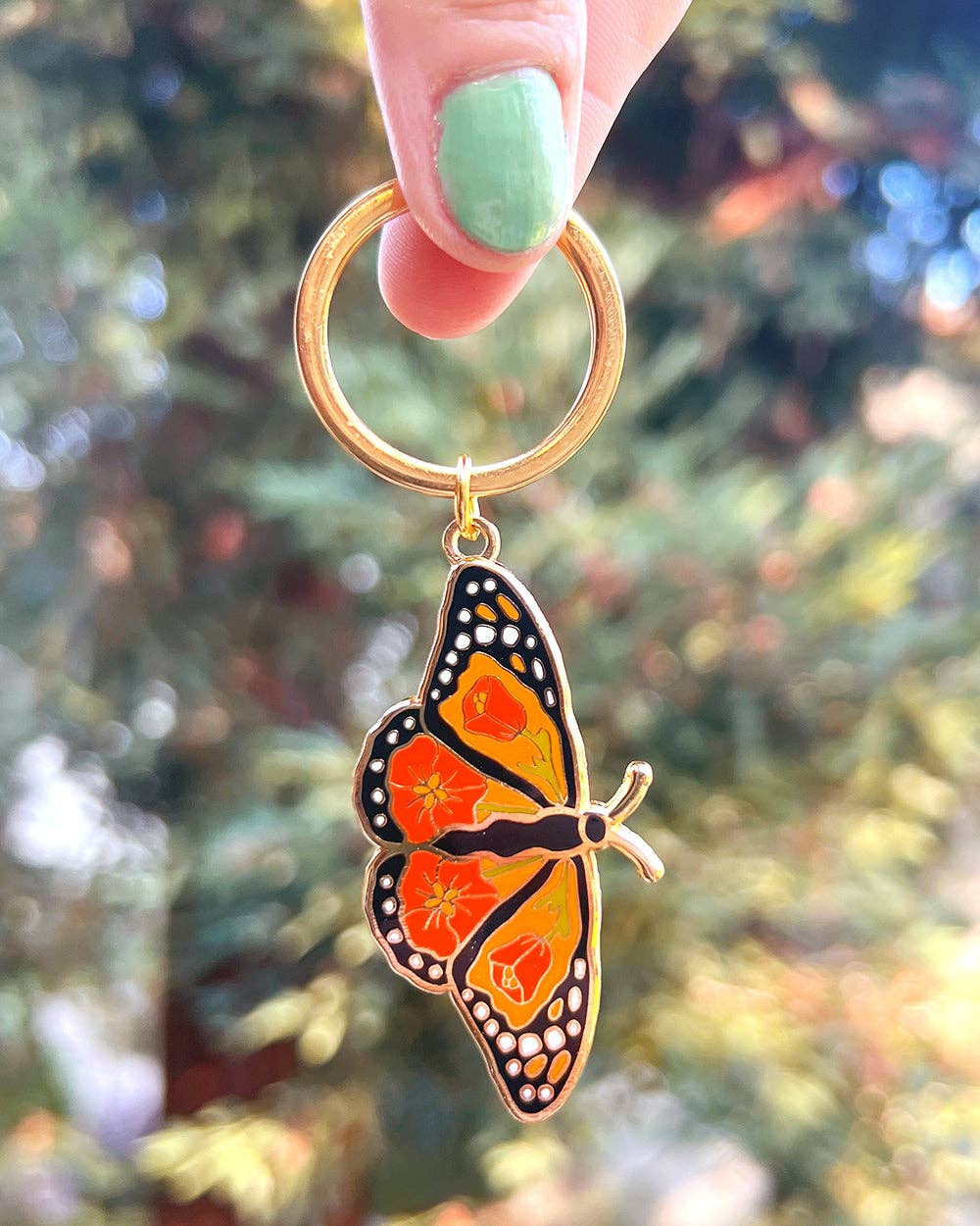 Monarch Butterfly California Poppy Keychain