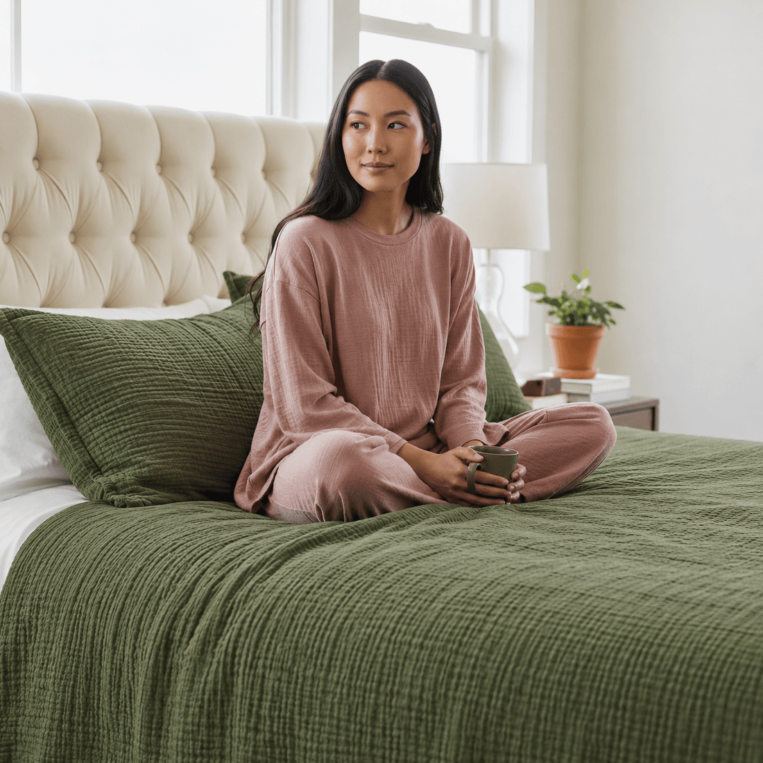 Ultra Lightweight 6 Layer Muslin Blanket - Moss & Sage