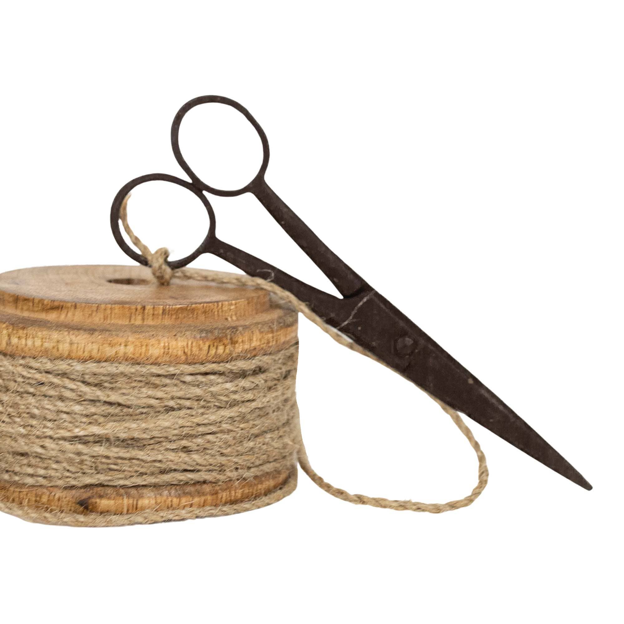 Vintage Scissor Wood & Jute Spool Set