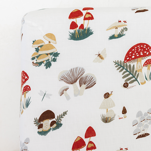 Mushroom Muslin Crib Bottom Sheet