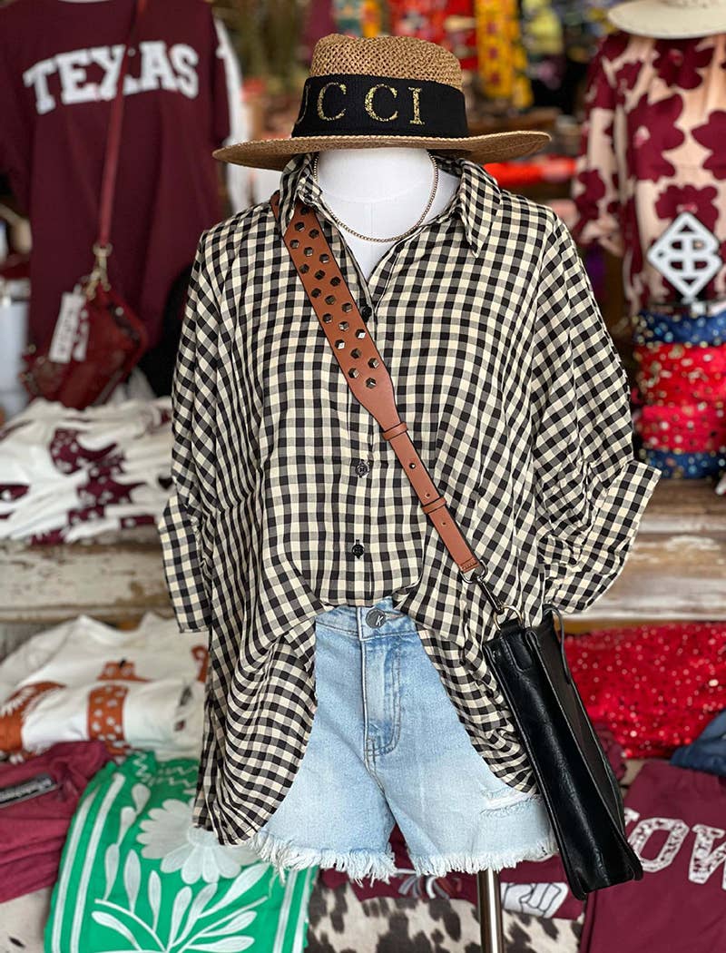 Womens red checkered gingham short sleeve tie front Shirt