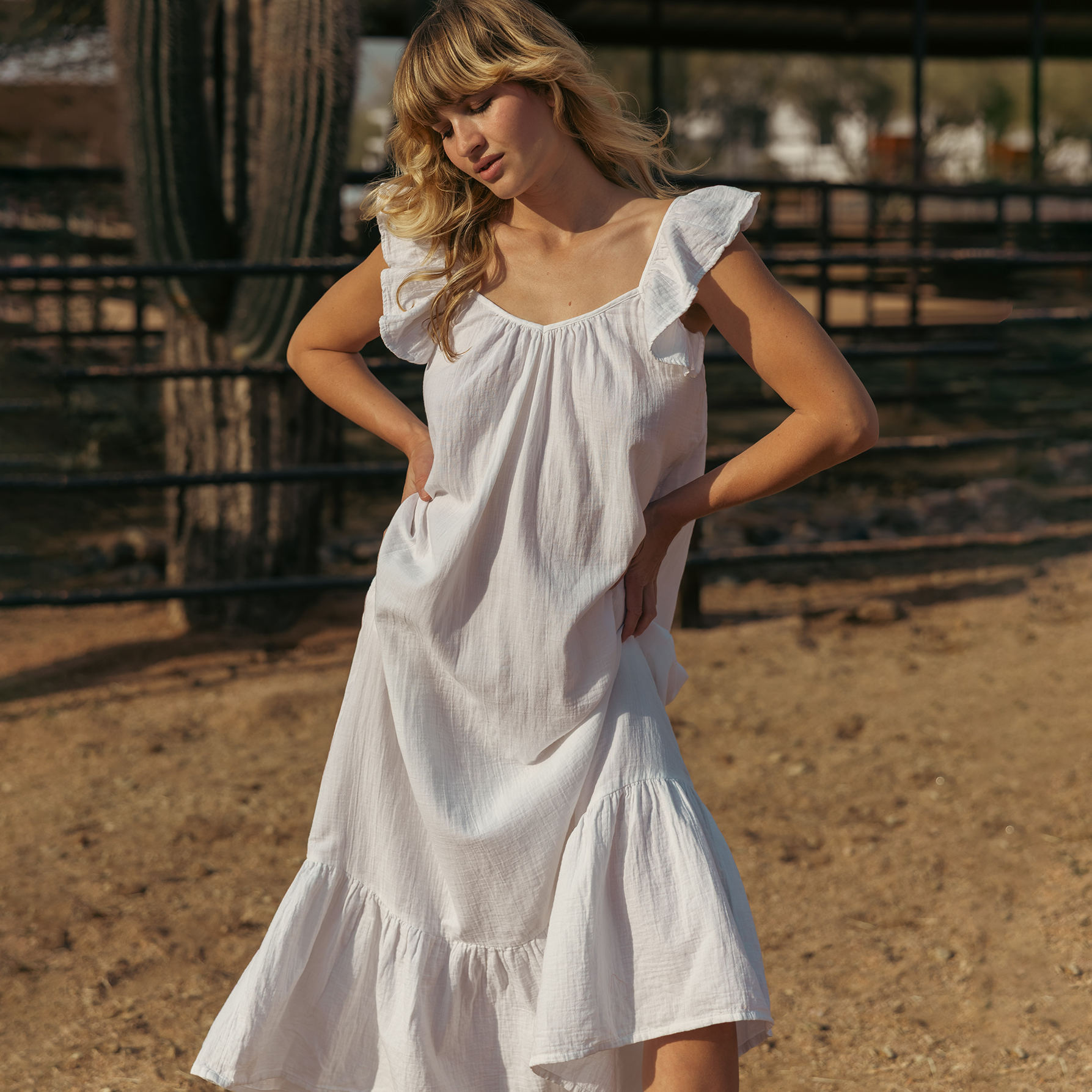 Muslin Cotton Maxi Dress with Flutter Strap