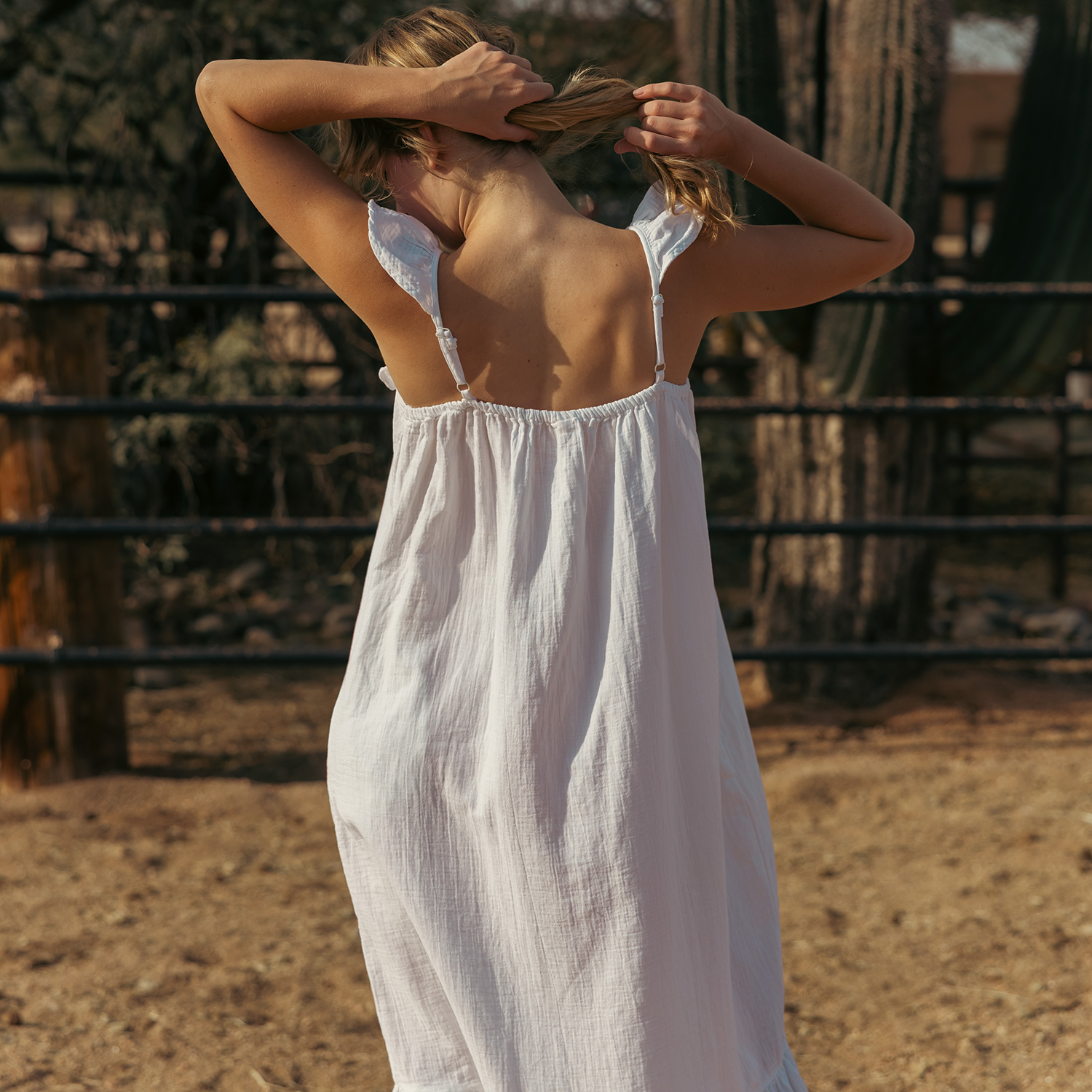 Muslin Cotton Maxi Dress with Flutter Strap