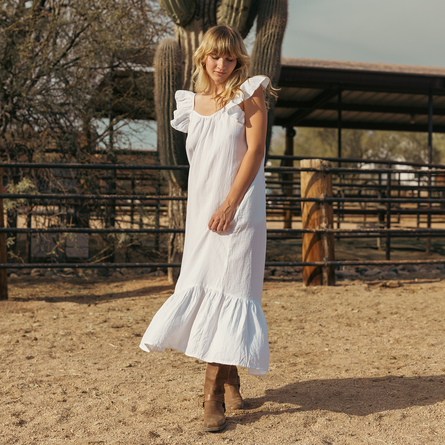 Muslin Cotton Maxi Dress with Flutter Strap