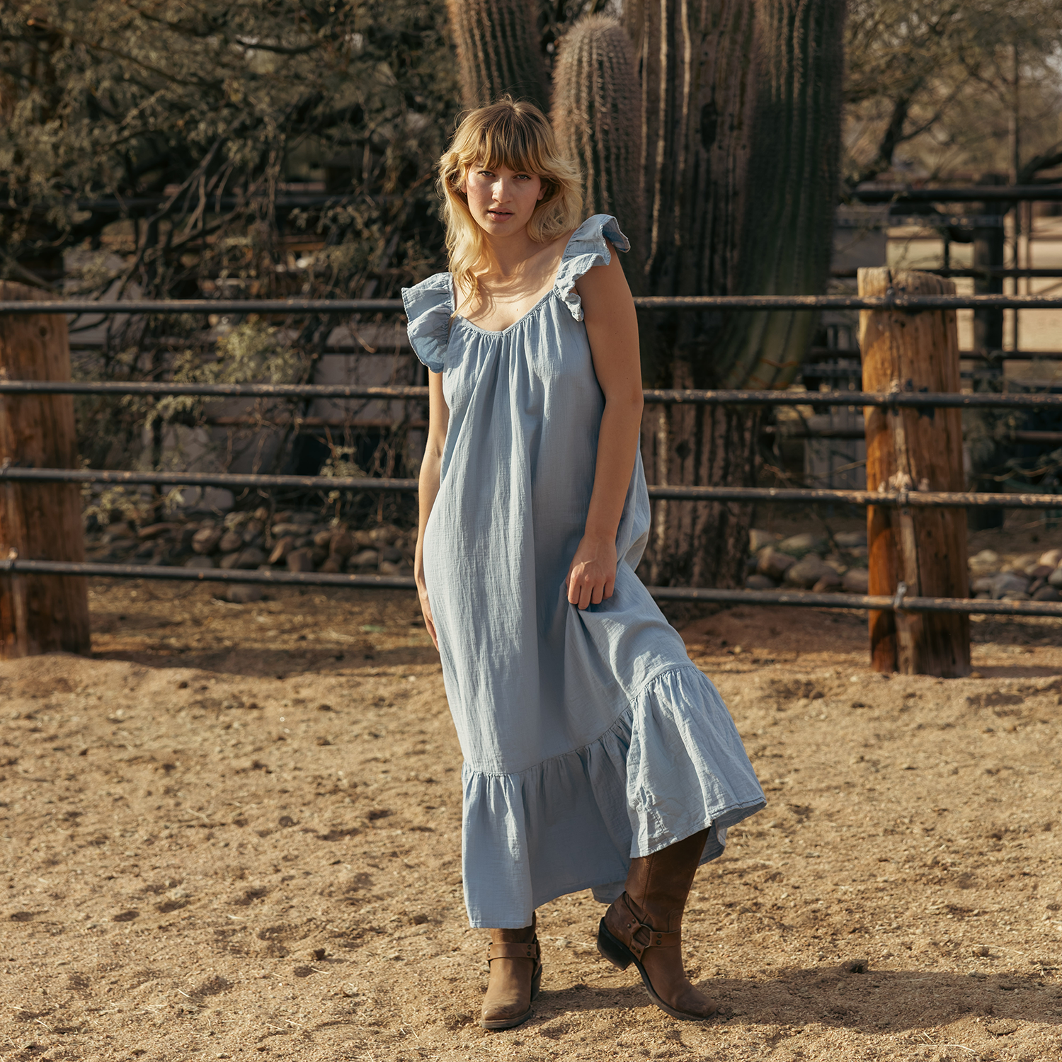 Muslin Cotton Maxi Dress with Flutter Strap