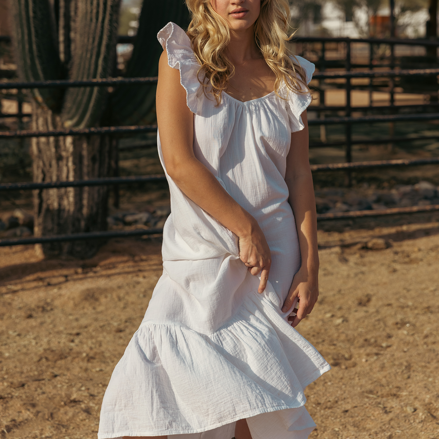 Muslin Cotton Maxi Dress with Flutter Strap