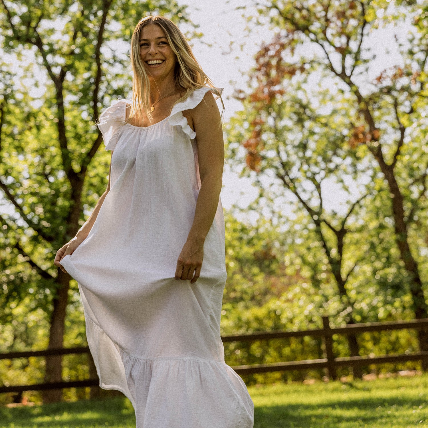 Muslin Cotton Maxi Dress with Flutter Strap