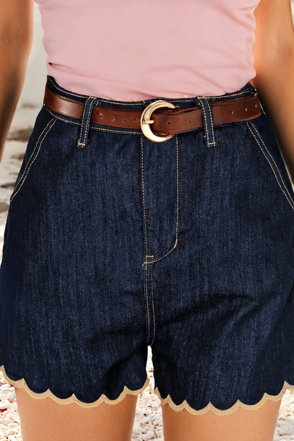 LDC Embroidered Scalloped Trim Relaxed Denim Shorts