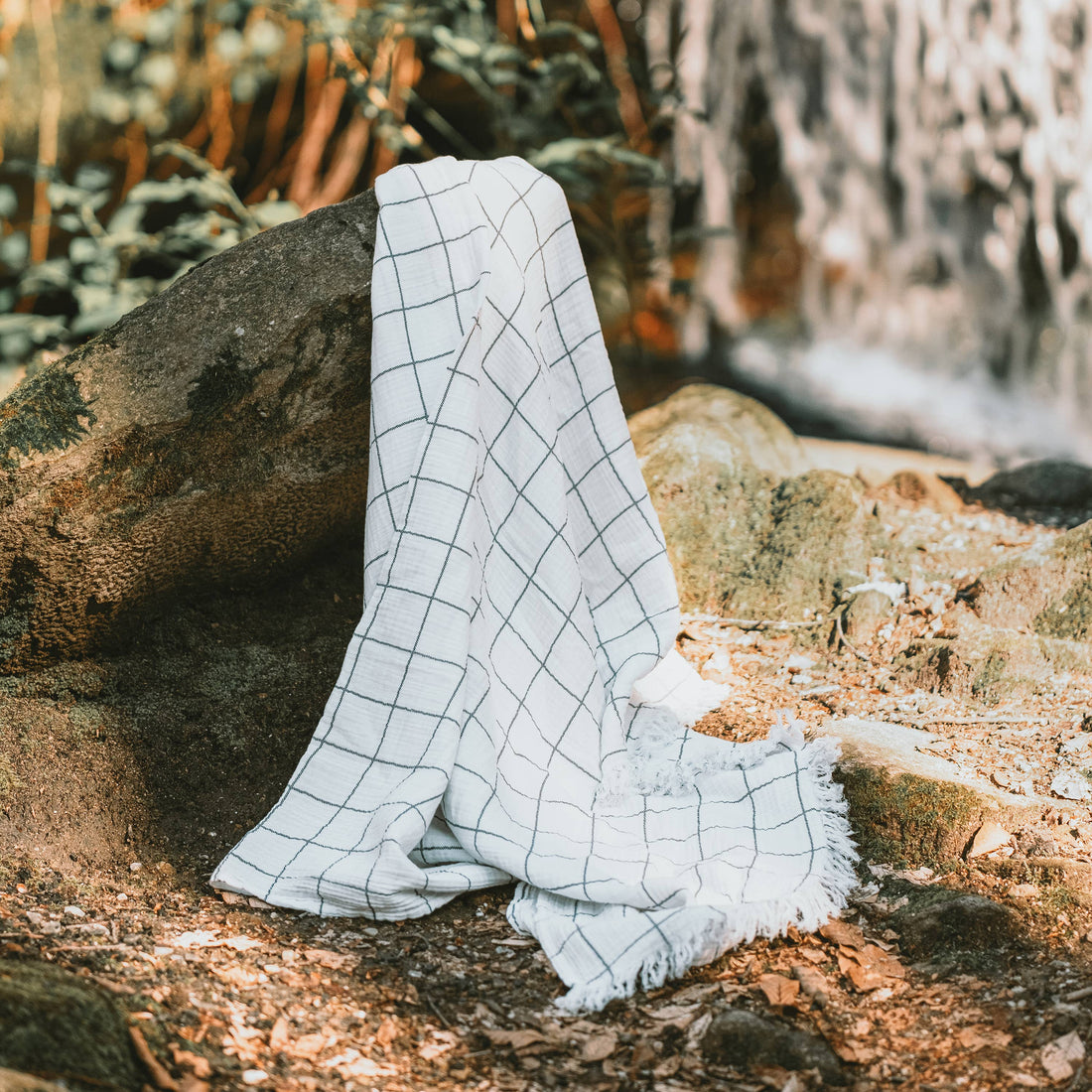 Organic Black + White Fringe Muslin Throw Blanket