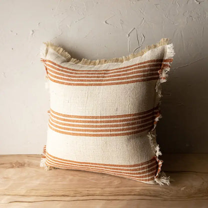 Rust Striped Cotton + Jute Throw Pillow