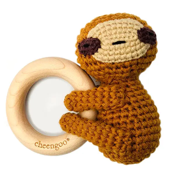 Sloth Crochet Beech Wood Teething Rattle