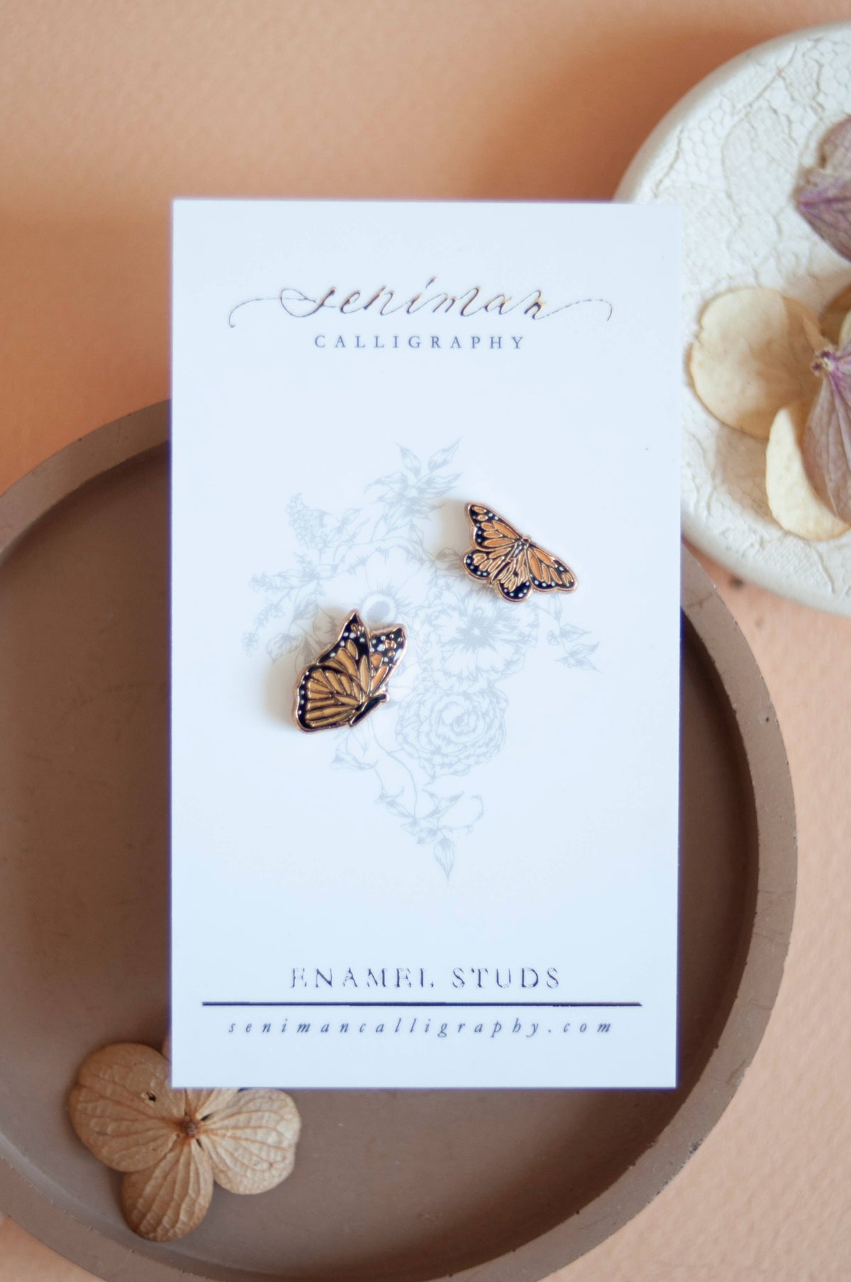Monarch Butterfly Gold Enamel Earrings