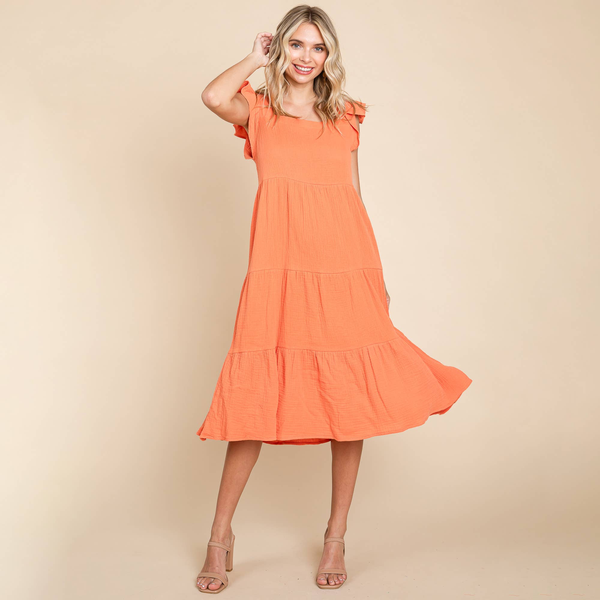 Sunset Ruffle Tiered Muslin Midi Dress