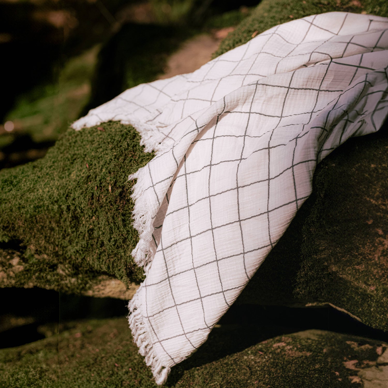 Organic Black + White Fringe Muslin Throw Blanket