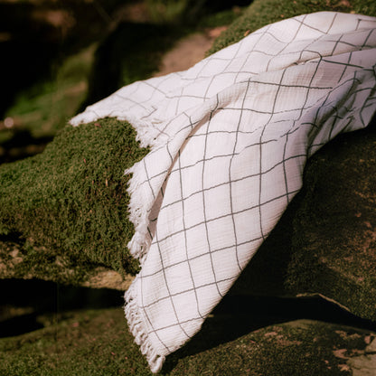 Organic Black + White Fringe Muslin Throw Blanket