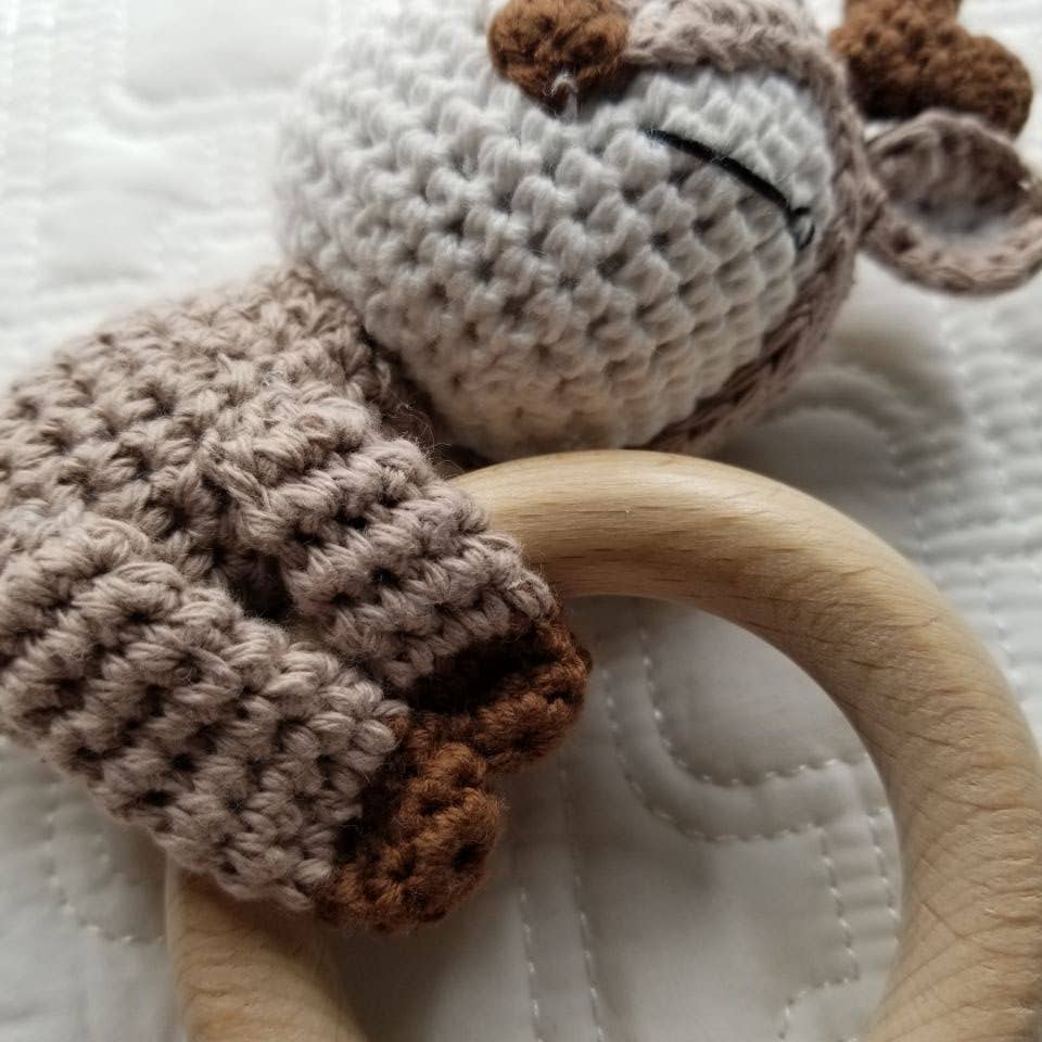 Reindeer Crochet Beech Wood Rattle