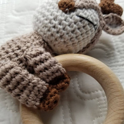 Reindeer Crochet Beech Wood Rattle