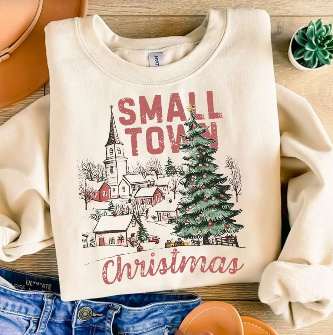 Small Town Christmas T-Shirt or Crew Sweatshirt