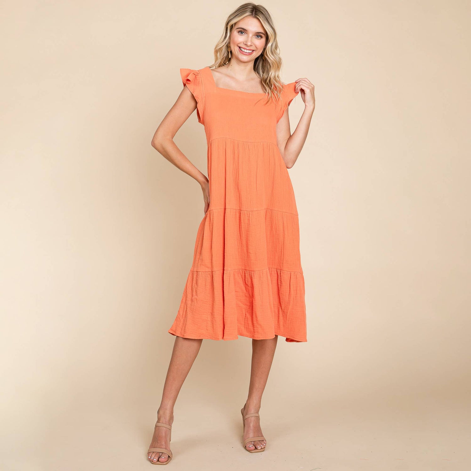 Sunset Ruffle Tiered Muslin Midi Dress