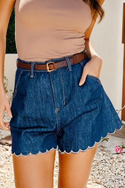 LDC Embroidered Scalloped Trim Relaxed Denim Shorts