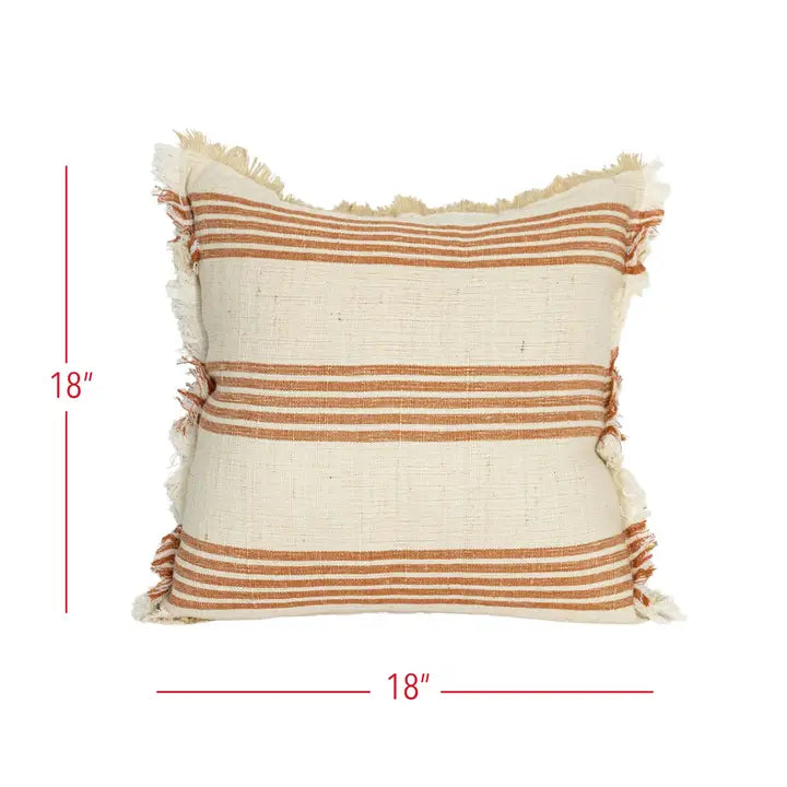 Rust Striped Cotton + Jute Throw Pillow