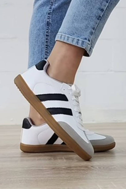Striped Lace-up Flat Sneakers Shoes