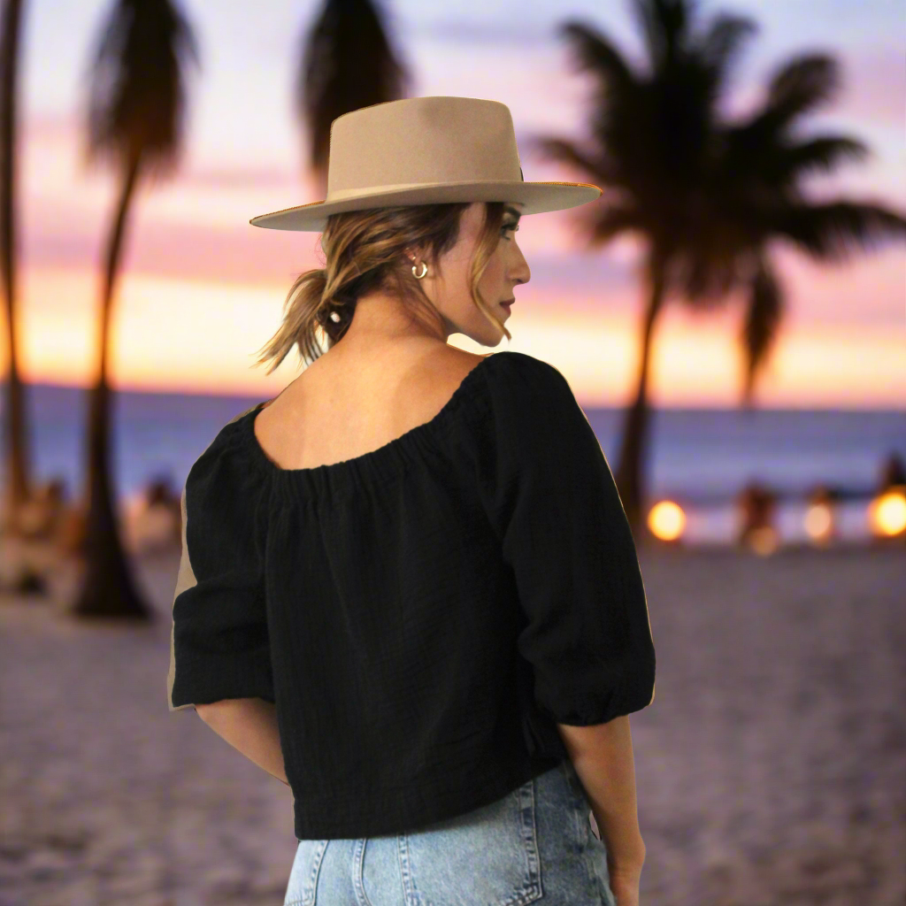 Black peasant top on sale