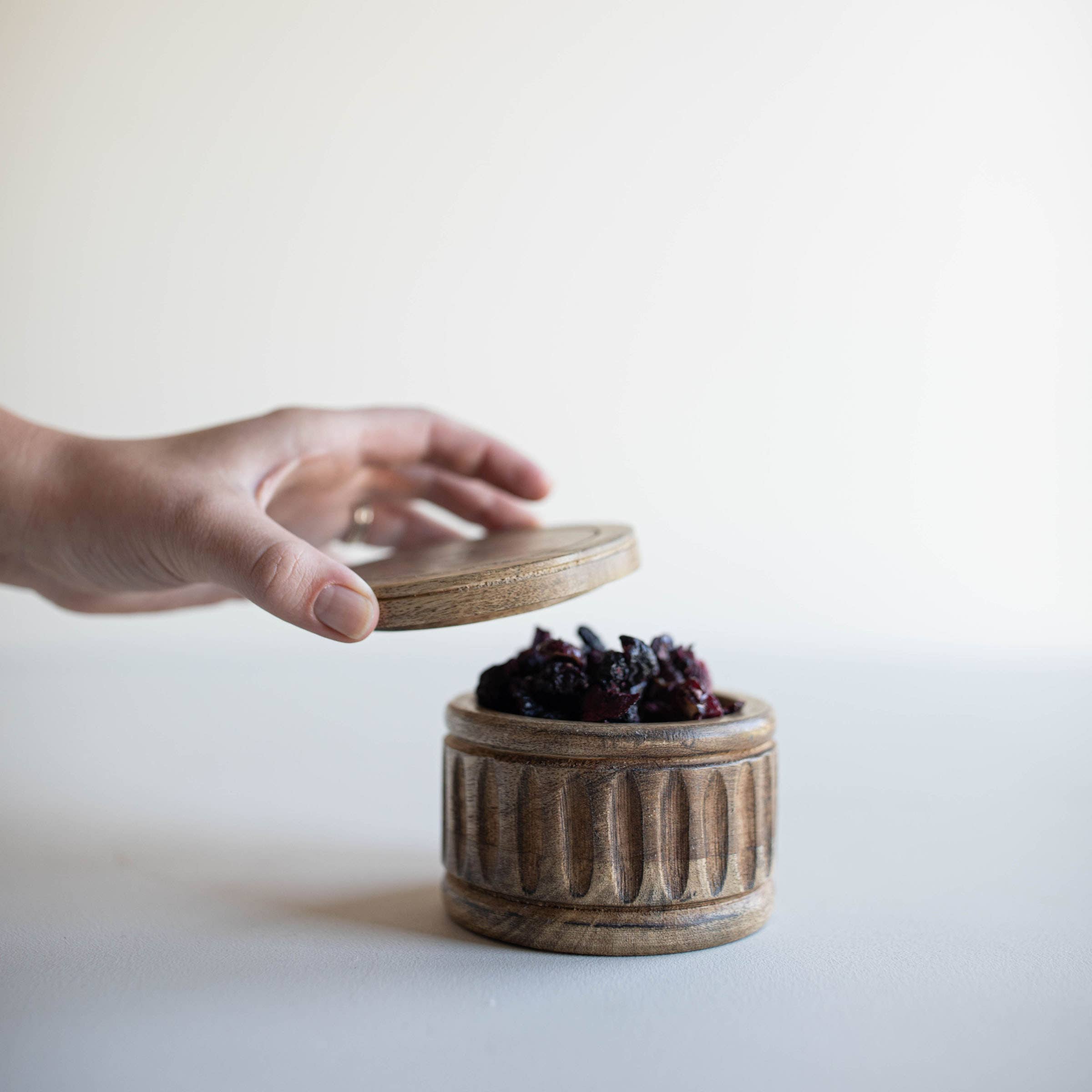 Carved Mango Wood Multi-Use Storage Accessory