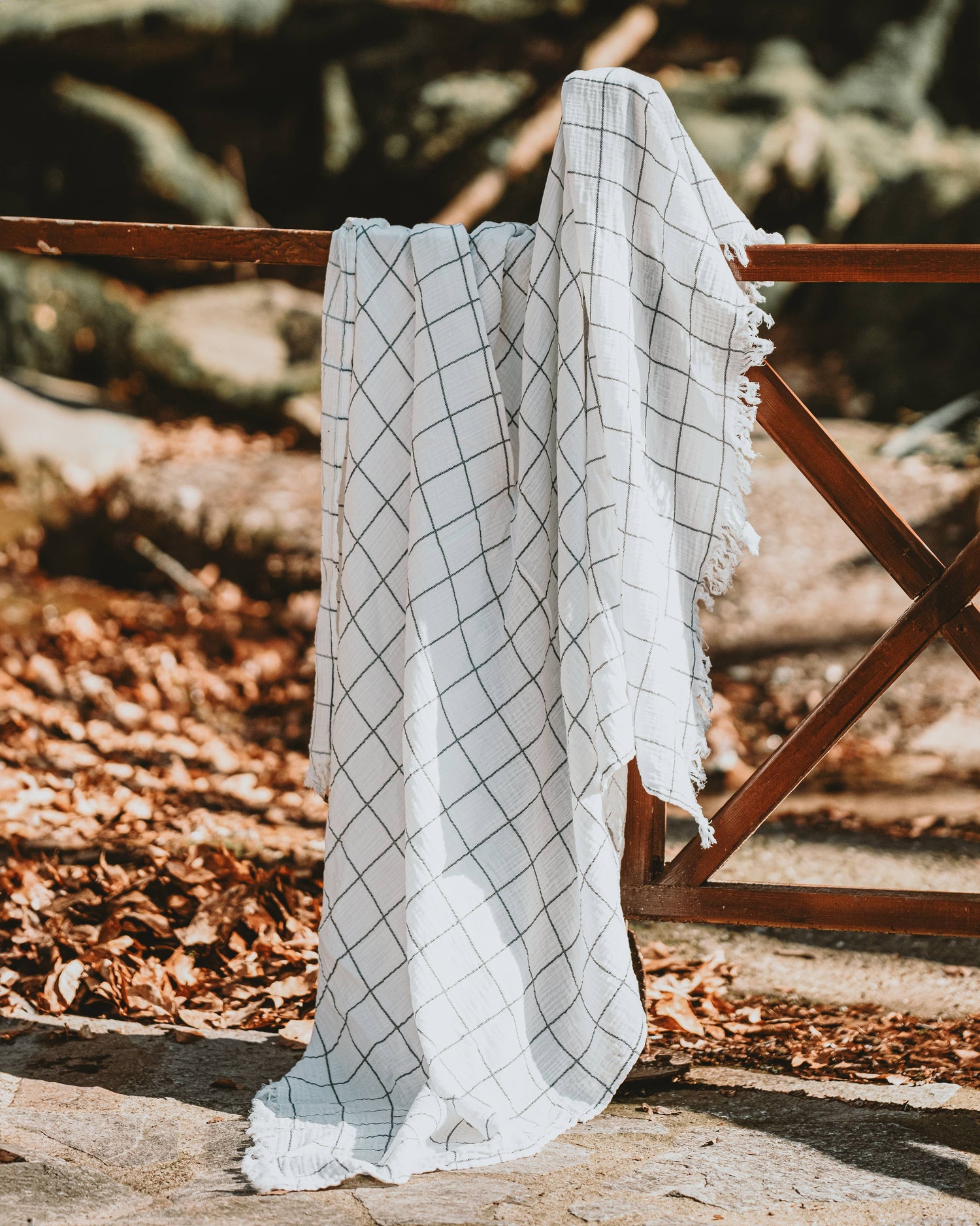 Organic Black + White Fringe Muslin Throw Blanket