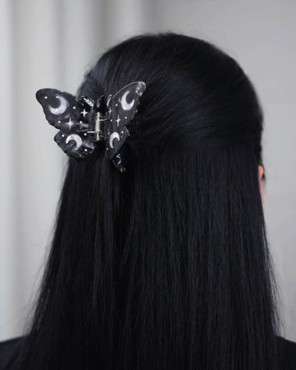 Moon Moth Butterfly Hair Claw Unique Accessory - Silver