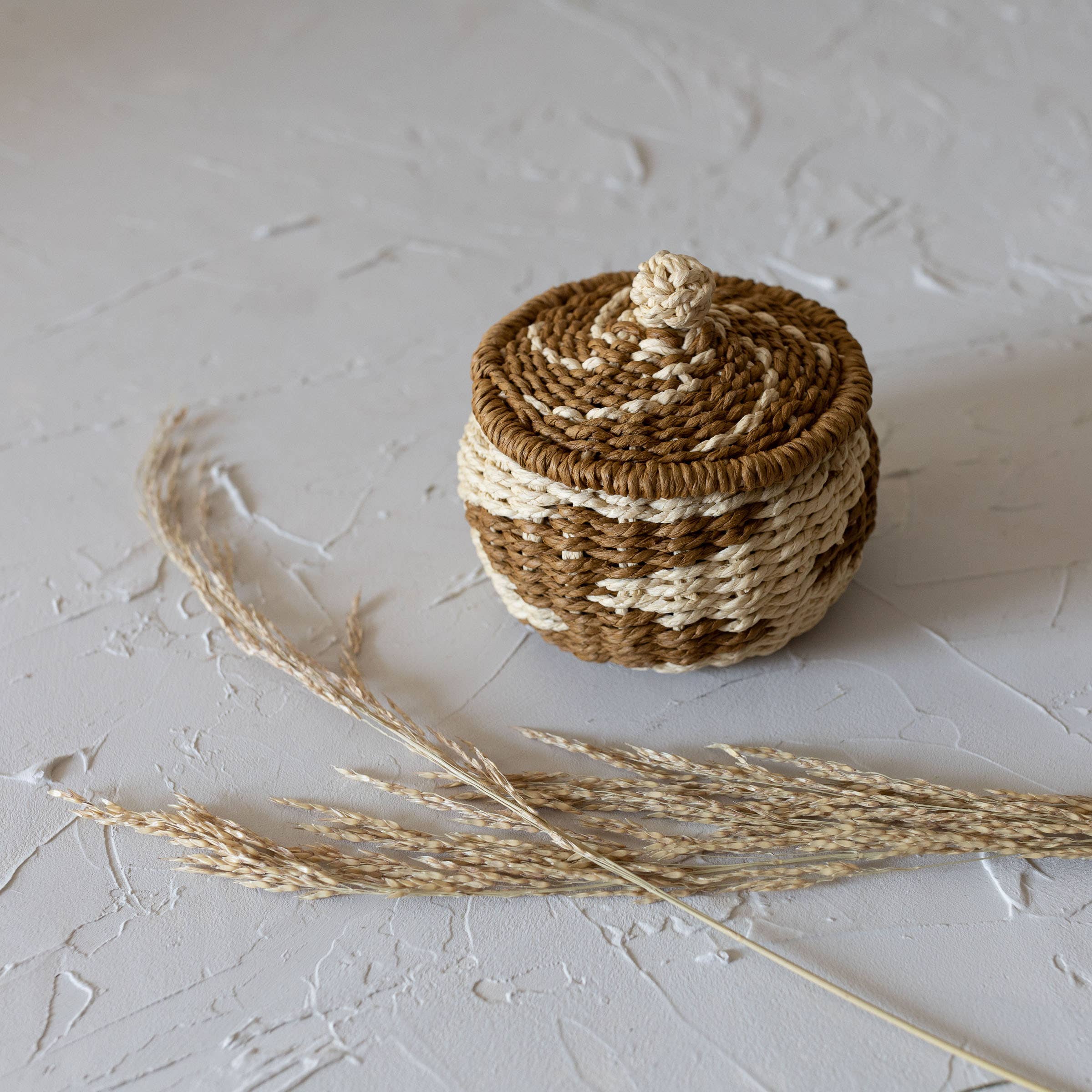 Hand-Woven Rope Basket with Lid, Fall Decor