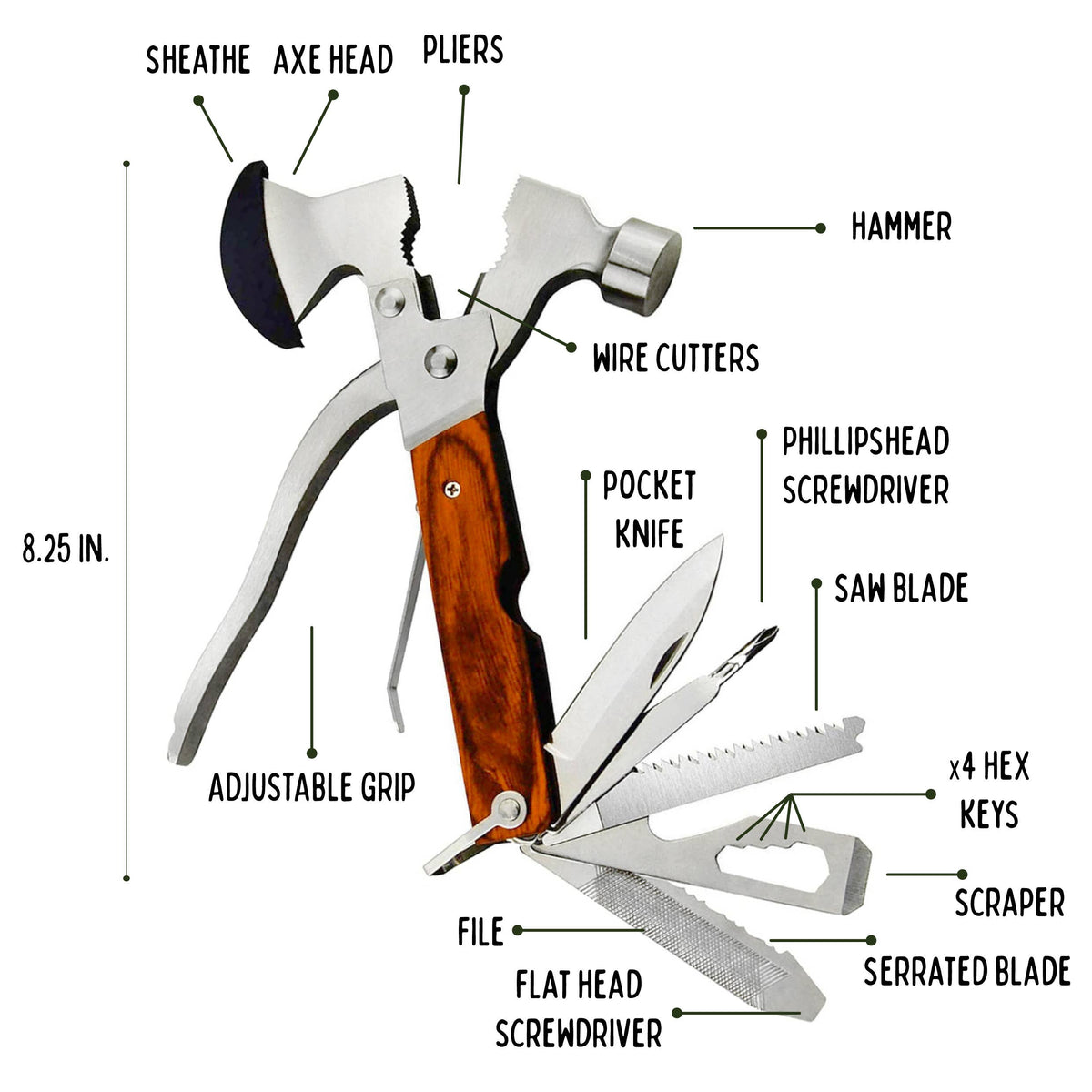 Axe Multi-Tool – 15-in-1 Survival Tool (10-Pack Skid)