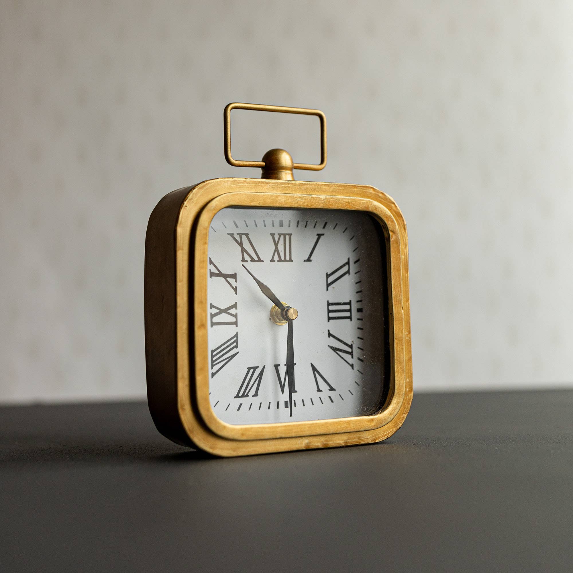 Vintage Style Brass Tabletop Clock with Handle