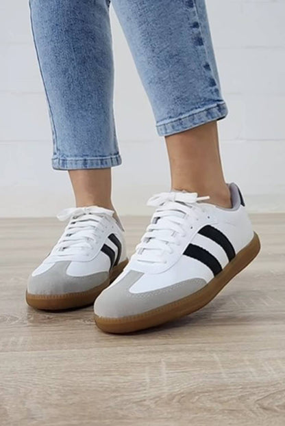Striped Lace-up Flat Sneakers Shoes