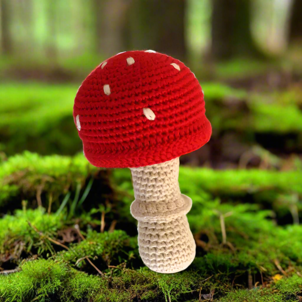 Organic Mushroom Crochet Rattle