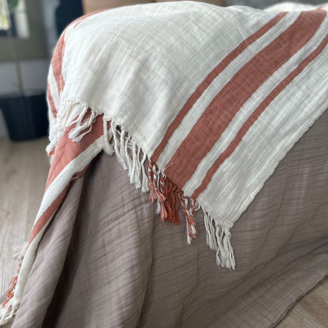 Rust Stripe Oversized Fringe Breeze Throw