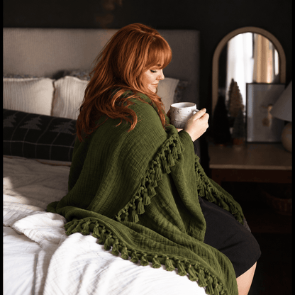 Extra Warm Muslin Cotton Throw with Fringe