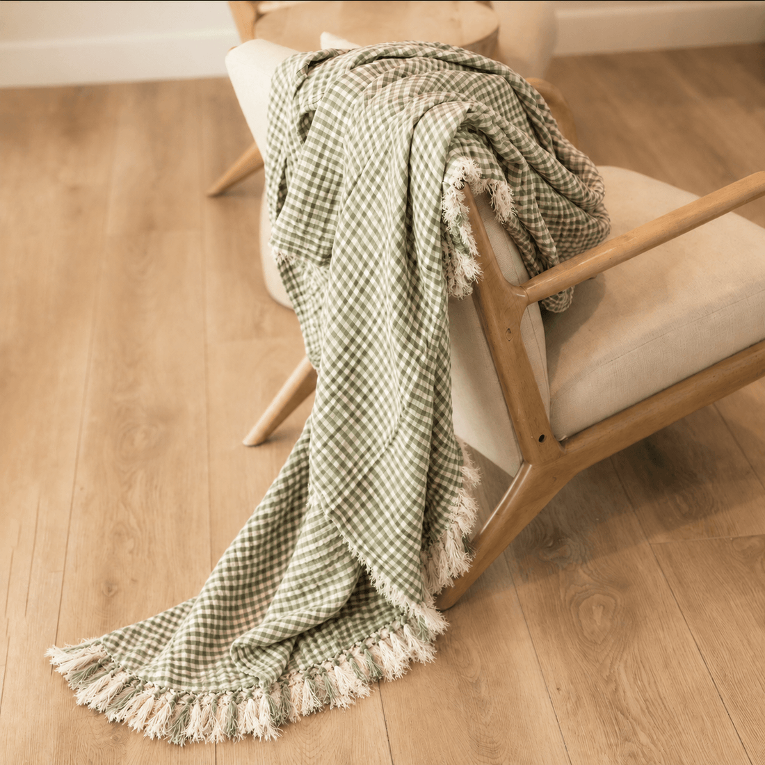Oversized Breeze Throw with Fringe - Gingham