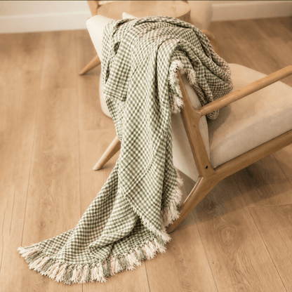 Oversized Breeze Throw with Fringe - Gingham