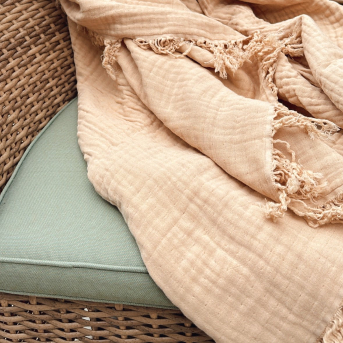 Oversized Muslin Cotton Fringe Throw Blanket | Breathable & OEKO