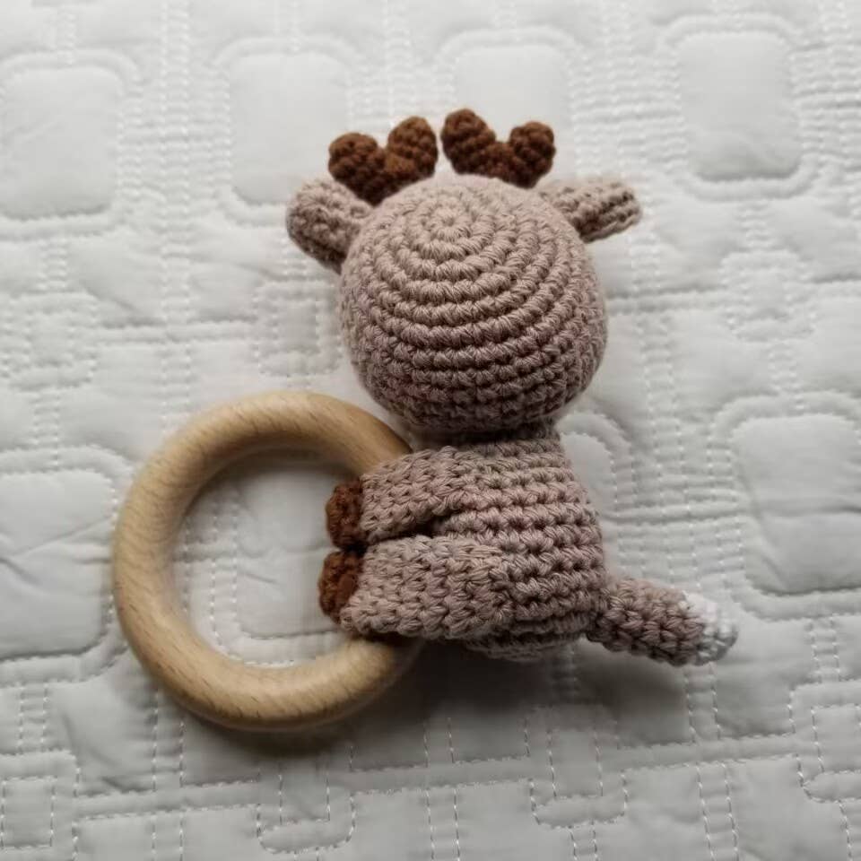 Reindeer Crochet Beech Wood Rattle