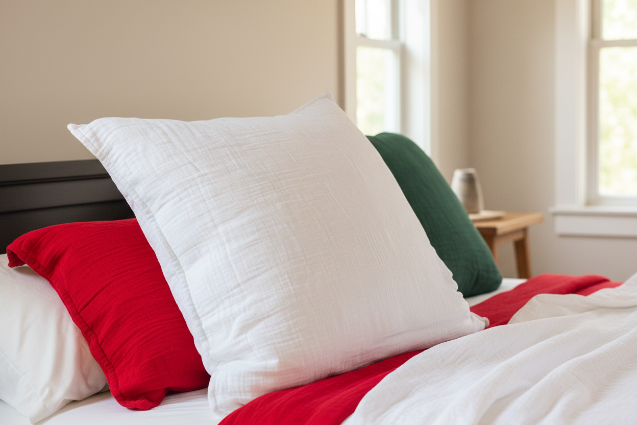 Arctic White Euro Shams - Muslin Texture Hero
