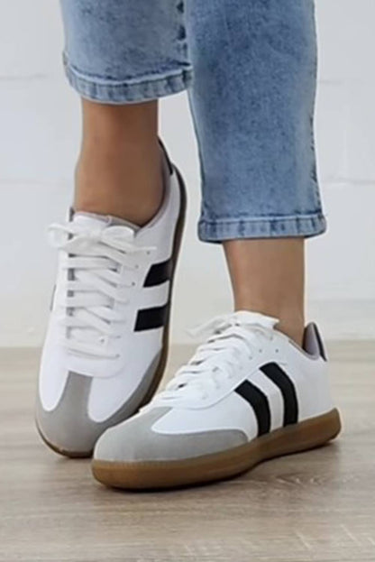 Striped Lace-up Flat Sneakers Shoes