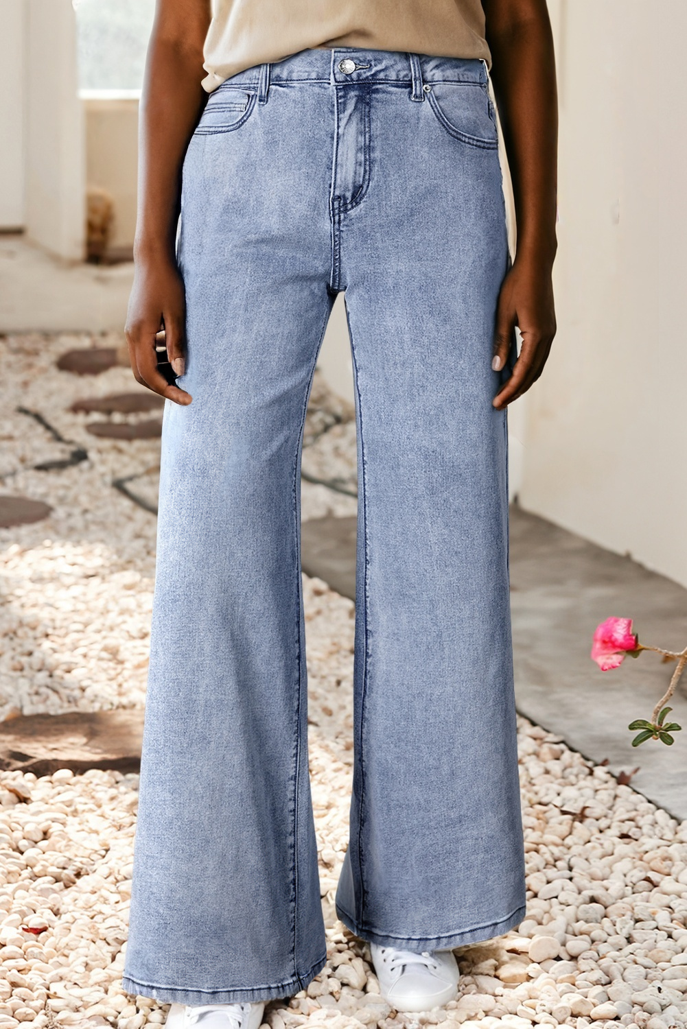 High Waist Button Zip Fly Bell Bottom Jeans