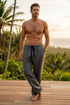 Black Chambray Breeze Pants — Shirtless Tropical Hero